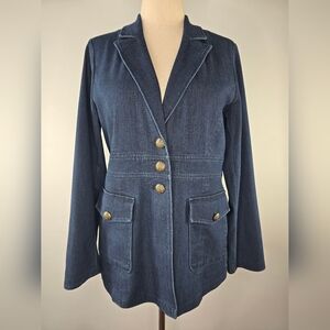 Soft Surroundings Women’s Denim Blazer Jean Jacket with Crest Buttons Size M